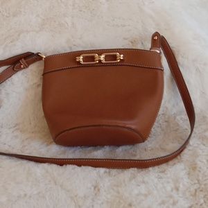 Vegan leather crossbody purse by Accessorize London tan color goldtone hardware